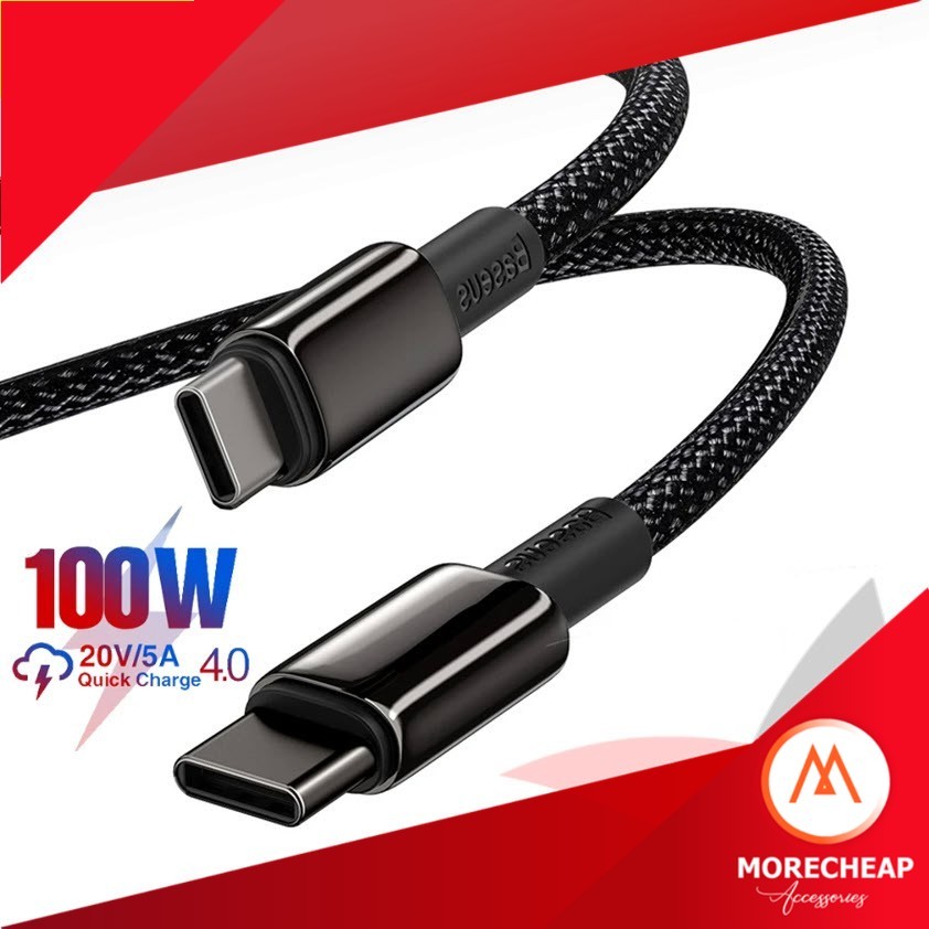 🔥ถูก/แท้🔥Baseus สายชาร์จ USB-C PD 100W QC4.0 E-Marker สายถัก ชาร์จเร็ว Type-C to Type C For iPad Pro Ipad air 4