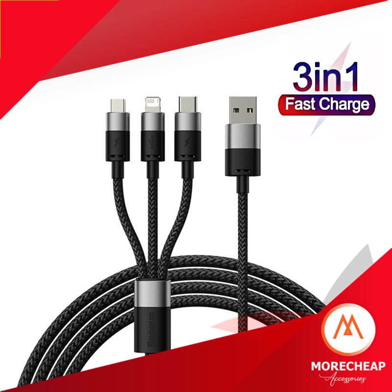 🔥ถูก/แท้🔥Baseus 3in1 สายเคเบิล USB To Micro / LN / TypeC 3.5A Max