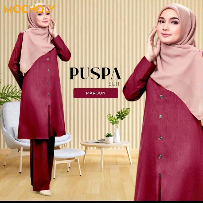 [Mocholy]Baju Set Suit Pushpa(CEY) Berposket Warda Set Blouse Plain