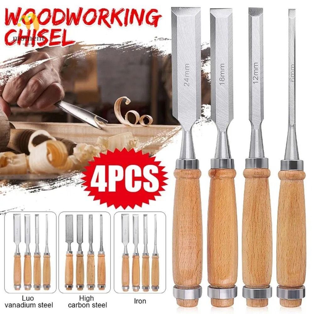 MOMENT 4 ชิ้น/เซ็ตไม้แกะสลักมือ Chisel, DIY ชุดเครื่องมืองานไม้ Gouges, Professional คู่มือ Handle เครื่องมือสิ่วช่างไม้