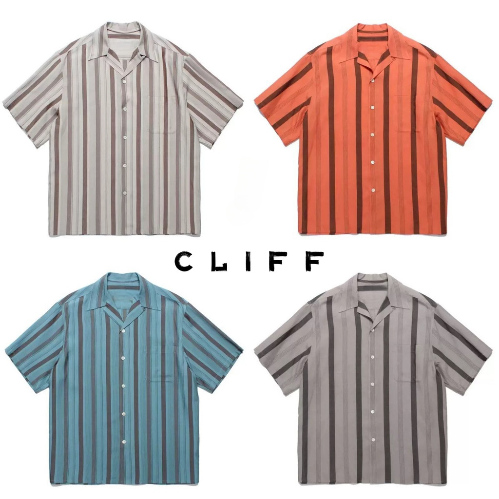CLIFF เสื้อเชิ้ตแขนสั้น การออกแบบลายทาง สไตล์ฮาวาย แบบหลวมลำลอง