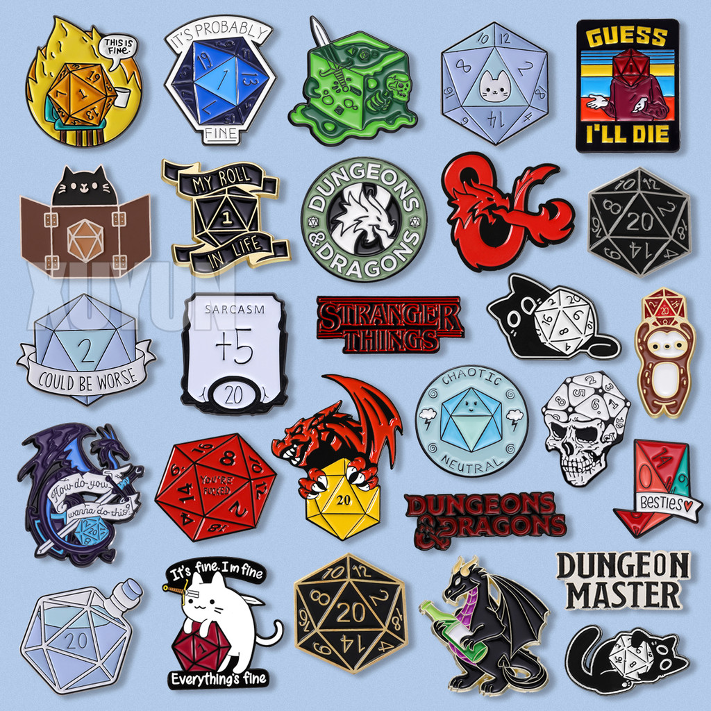 เกม Dungeons และ Dragons D20 ลูกเต๋าเข็มกลัดโลหะ RPG Gamer เสื้อผ้าเคลือบ Pins แฟนอุปกรณ์ตกแต่งของขวัญเครื่องประดับ