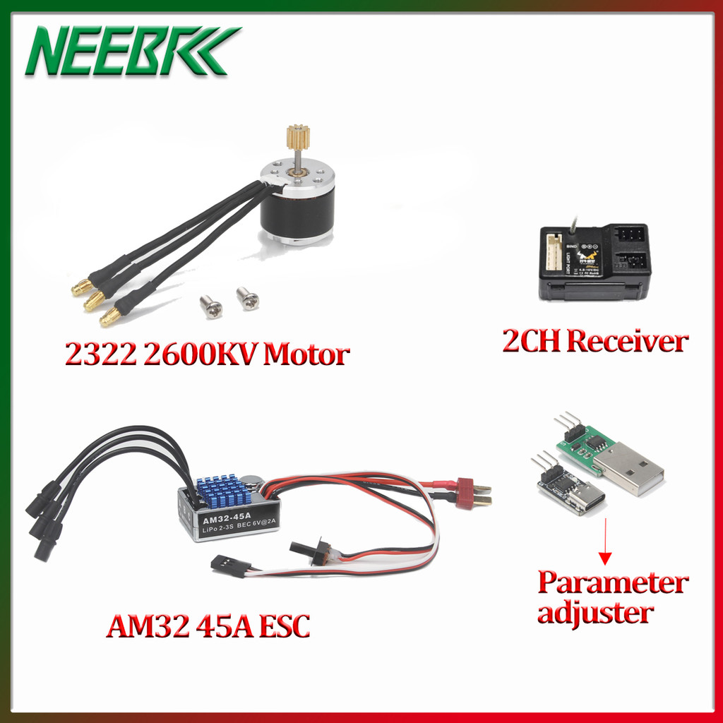 Neebrc 2322 2600KV Outrunner มอเตอร์ไร้แปรง AM32 45A ESC T ปลั๊ก 2CH ตัวรับสัญญาณ USB/T ปลั๊ก Parame