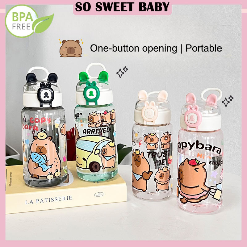 500ml Capybara Bottle Water Cup BPA Free Kids ขวดน้ําพลาสติกพร้อมที่จับและฟาง Botol Air