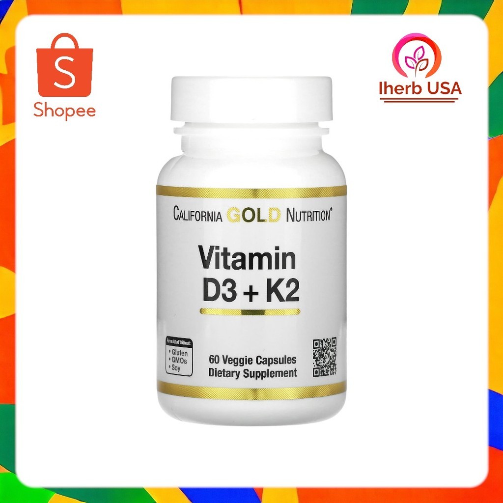 California Gold Nutrition, วิตามิน D3 + K2 บรรจุแคปซูลผัก 60 แคปซูล