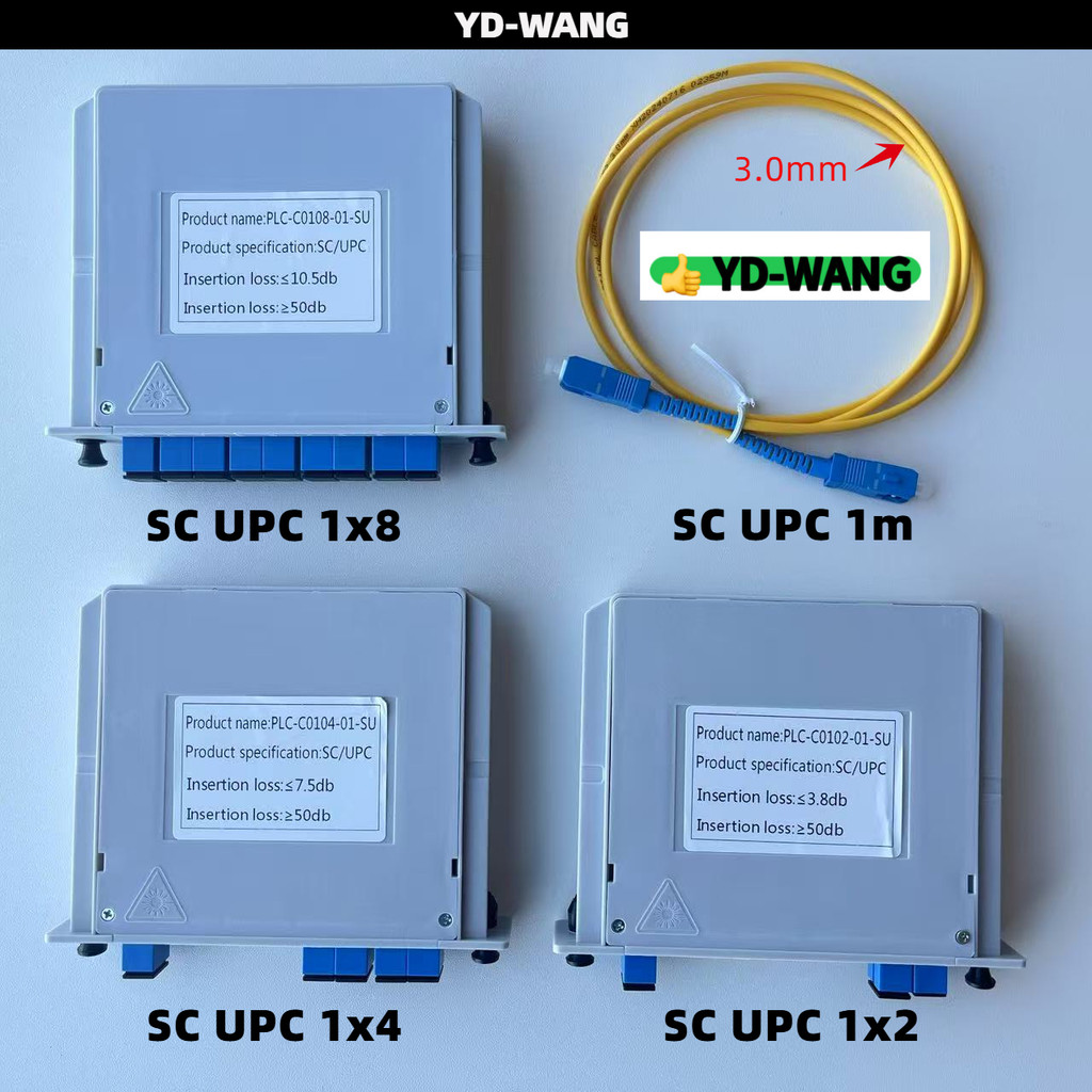 ตัวแยกไฟเบอร์ออปติก PLC SC UPC 1x2 1x4 1x8 SM ประเภทการแทรกคาสเซต กล่องไฟเบอร์ออปติกประเภทคู่คืนคลื่นแบน การแทรกตัวแยกแสงที่สูญเสียต่ำ
