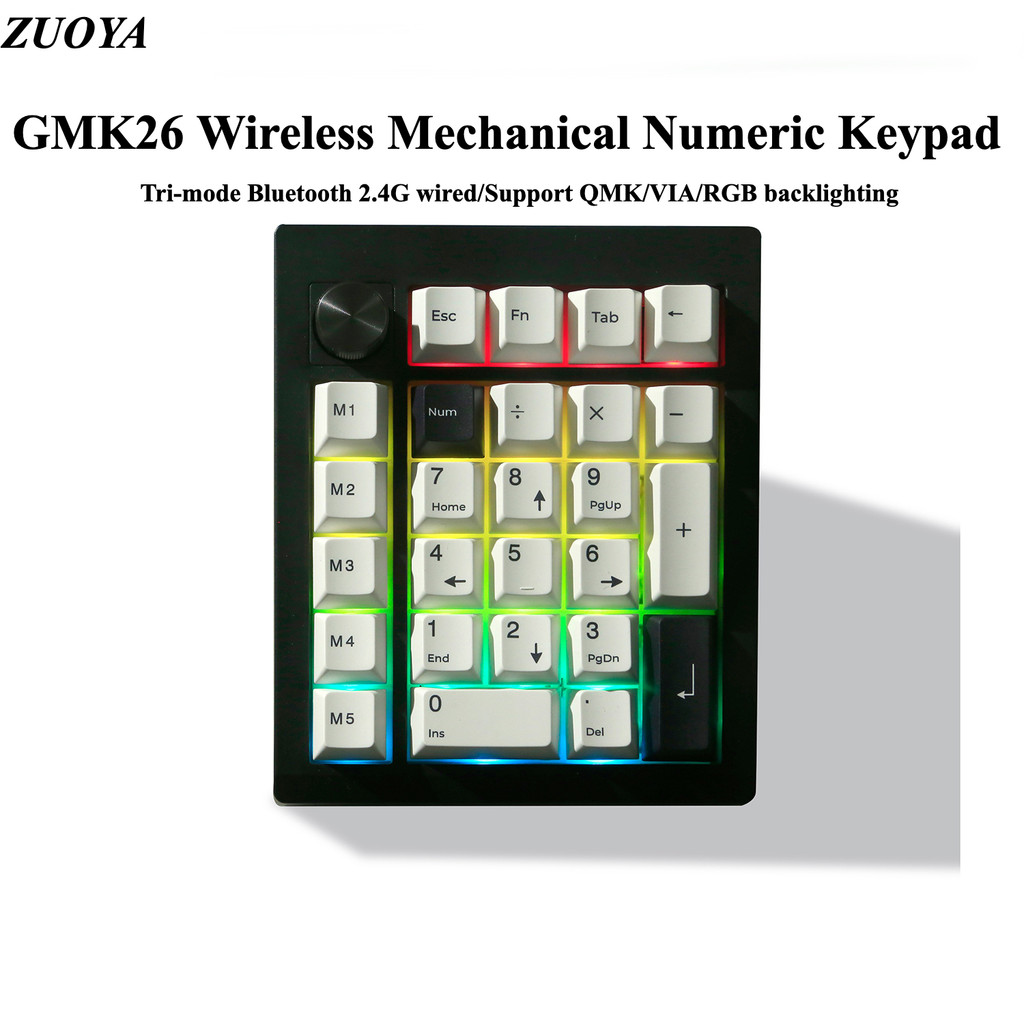 ZUOYA GMK26 Tri Mode ปุ่มกดดิจิตอลไร้สายบลูทูธ 2.4G ลูกบิด QMK/VIA Hot-swap RGB
