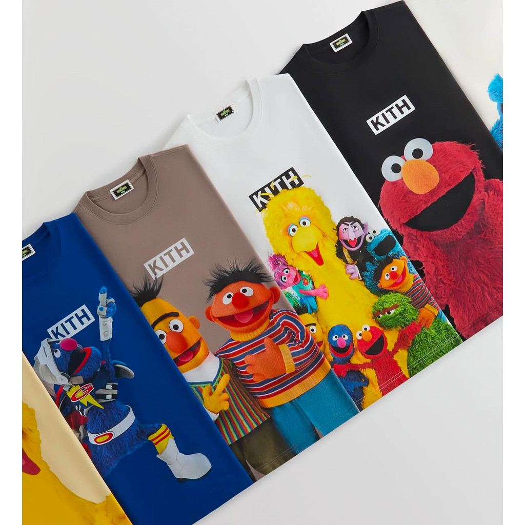 ใหม่ Kith Co-Branded Sesame Street Sesame Street เสื้อยืดแขนสั้นผ้าฝ้ายแท้
