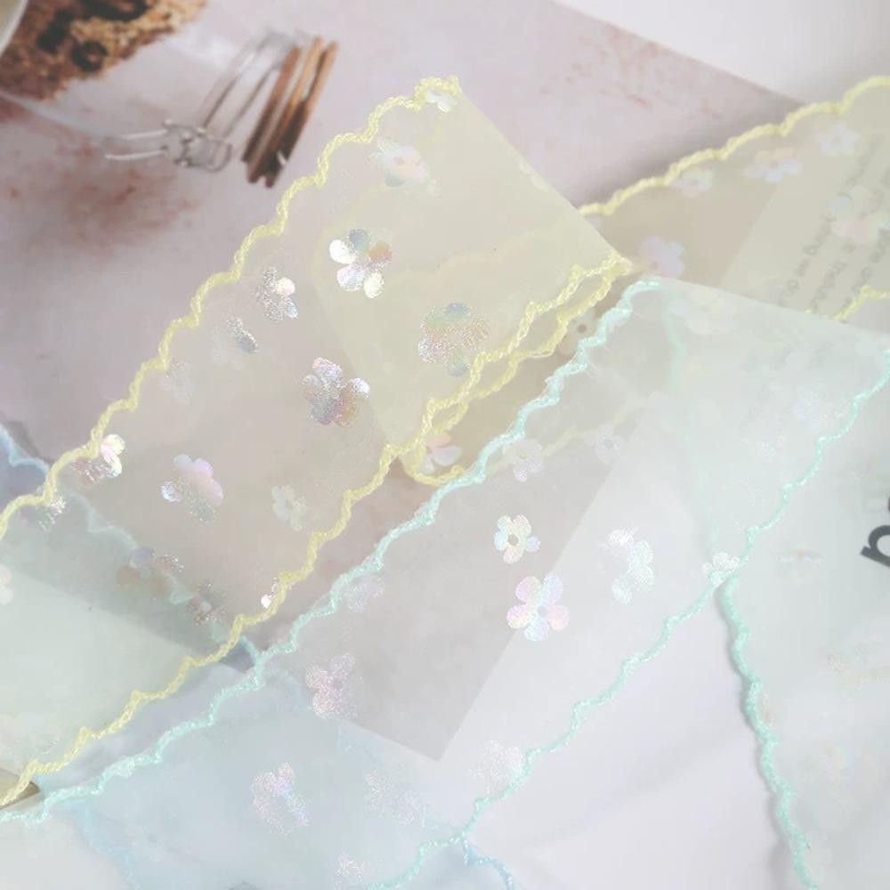 BANO1 ริบบิ้นผ้าไหม, 4 ซม. 10 หลาริบบิ้นชีฟอง, ขอบคลื่นจีบห่อของขวัญช่อดอกไม้ DIY ตกแต่ง - รูปที่ 5