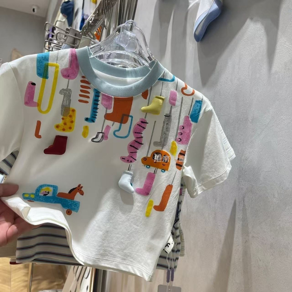 ฤดูร้อน เสื้อยืดแขนสั้นเด็กผ้าฝ้ายใหม่ สำหรับเด็กชายและเด็กหญิง การ์ตูน 3D น่ารัก เสื้อสีขาว