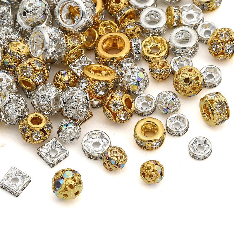 คริสตัล Rhinestone โลหะ Spacer ลูกปัดสําหรับ DIY สร้อยคอสร้อยข้อมือเครื่องประดับทํางานฝีมือ