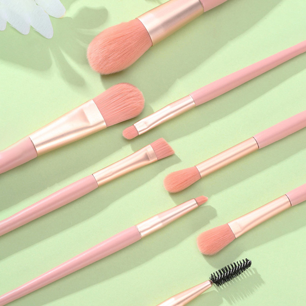 【จัดส่งภายในประเทศ】ชุดแปรงแต่งหน้า 8 ชิ้น มาการอง แปรงแต่งหน้าไฟเบอร์เทียมแบบพกพา