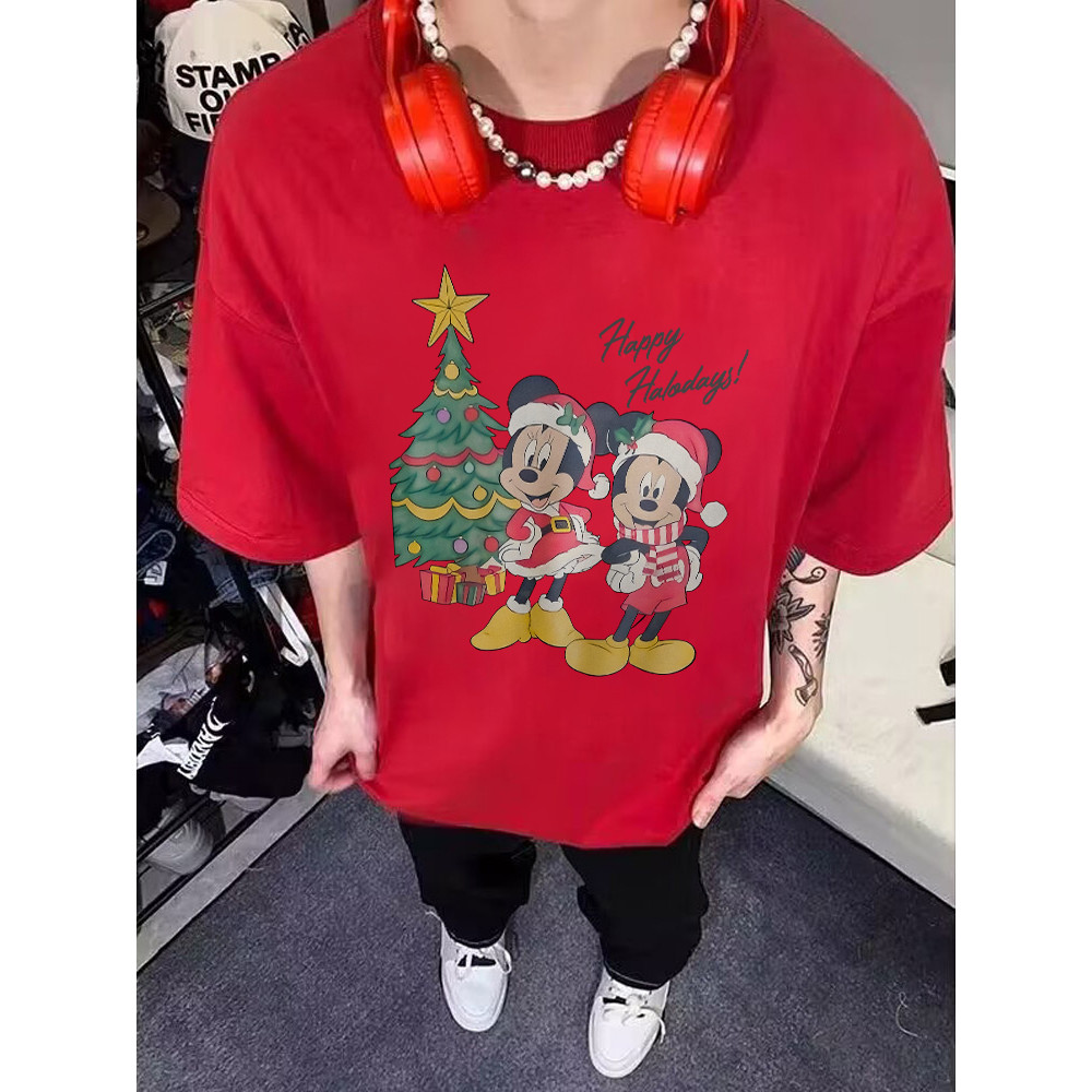 Christmas Qkoole เสื้อแดง เสื้อยืด oversize ผ้าคอตตอน สไตส์อเมริกา I002811