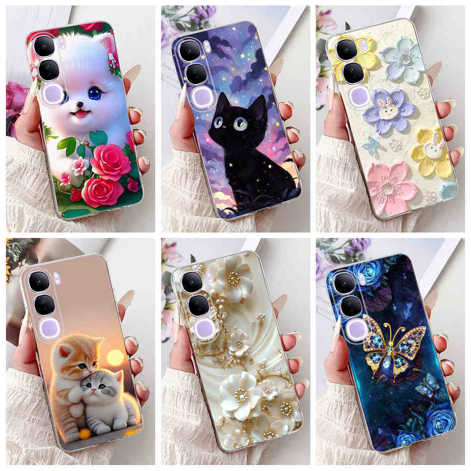 Vivo Y19s V2149 เคสดอกไม้ผีเสื้อแมวน่ารัก VivoY19s Y 19S 4G ซิลิโคนอ่อนนุ่ม TPU เคสโทรศัพท์