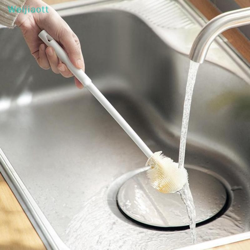 Weijiaott แปรงทําความสะอาดถ้วยด้ามยาวขวดทําความสะอาดซิลิโคนขวดนม Wineglass ถ้วยทําความสะอาดแก้วในครั