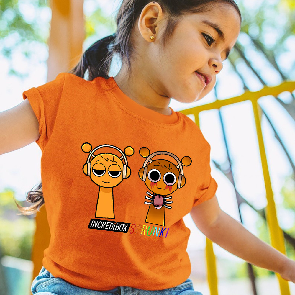 เด็กชายและเด็กหญิงแขนสั้นเสื้อยืด Incredibox Sprunki ตัวอักษรการ์ตูนลูกเรือคอ Tops Rhythm กล่องพิมพ์เสื้อเด็ก