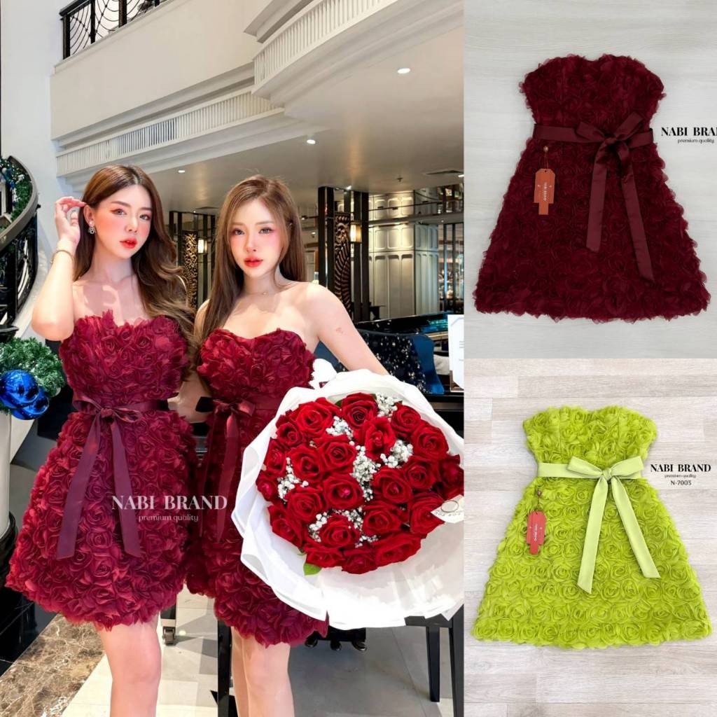 (พร้อมส่ง) Nabi&Mabel19 เดรสเกาะอกผ้า 3D  มีเชือกผ้าซาตินเงาให้พูกตรงเอว งานมีฟองน้ำ มีซับใน ร้าน Q.