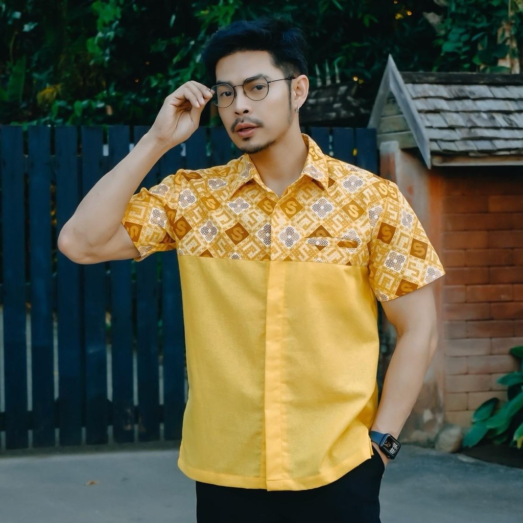 เสื้อผ้าแฟชั่น เสื้อผ้าฝ้ายฟอกนุ่มพิมพ์ลาย no.16 สิริวชิราภรณ์เหลืองสั้นใหม่