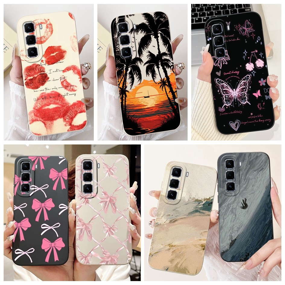 สําหรับ Infinix Hot 50 Pro 4G X6881 / Hot 50 Pro Plus 4G X6880 ปลอกน่ารัก Bowknot Graffiti เลนส์ฝาครอบป้องกันสําหรับ Hot 50 Pro + กรณี