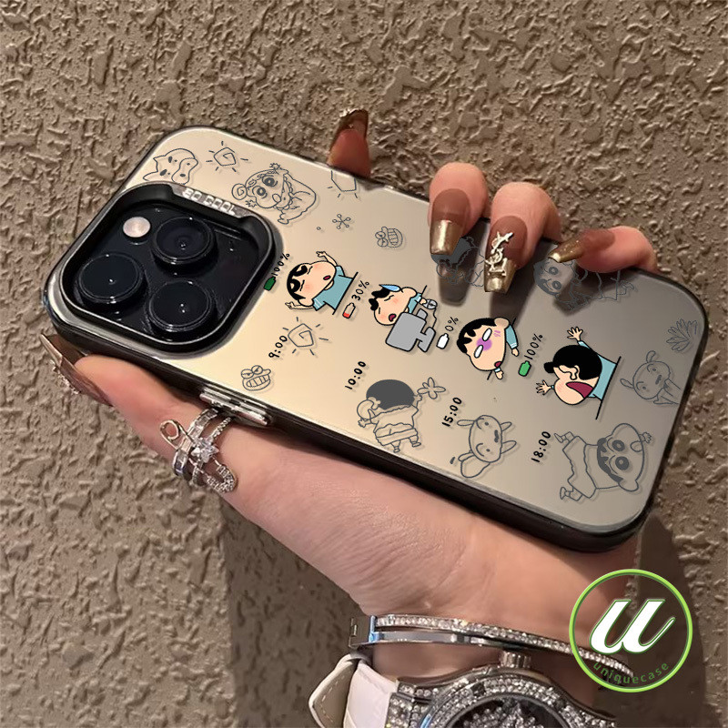 การ์ตูนน่ารักสีเทียนชินชานตลกดูเดิลเลนส์โลหะ เคส IPhone 7Plus 11 15 14 13 12 Pro Max XR X XS Max 7 8 15 14 Plus SE 2020