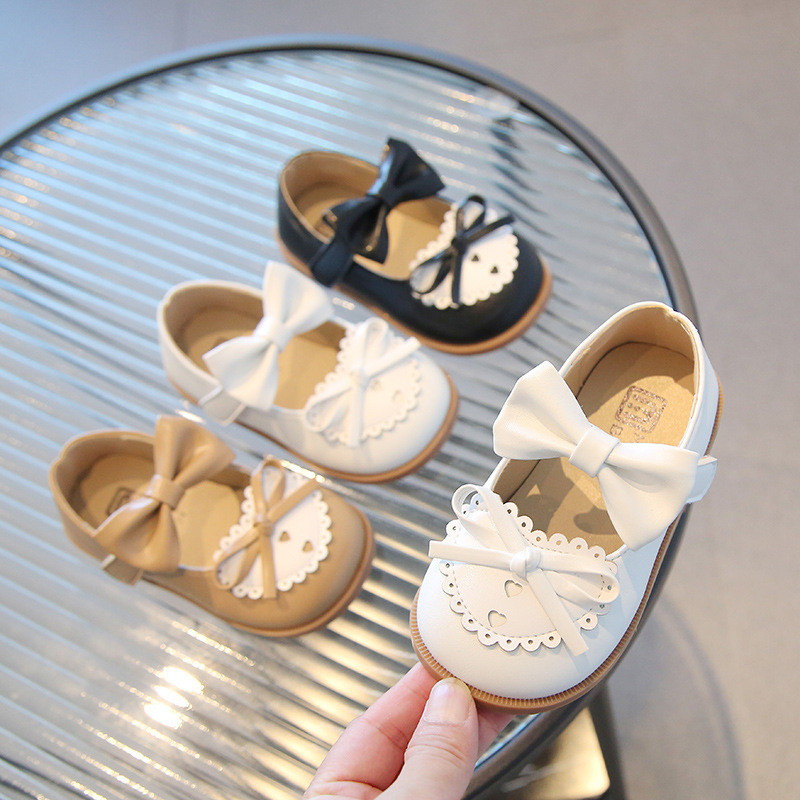 เด็กวัยหัดเดินสาวรองเท้าหนังเด็กรองเท้าลําลองเด็กแฟลตโลลิต้าเจ้าหญิงหวานหัวใจน่ารักกับโบว์โบว์เด็กทารกรองเท้า