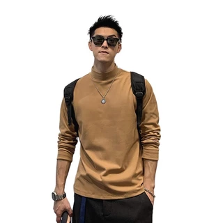เสื้อยืดแขนยาวผู้ชายคอสูงเทรนด์แฟชั่นเสื้อยืดแขนยาวเสื้อผ้าผู้ชาย