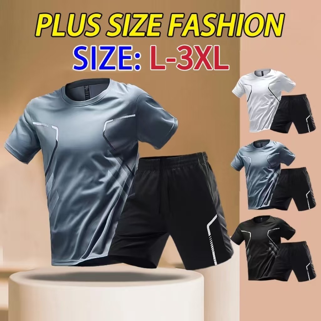 เสื้อยืดกีฬาผู้ชายและกางเกงขาสั้นแห้งเร็วระบายอากาศยิมวิ่งชุด