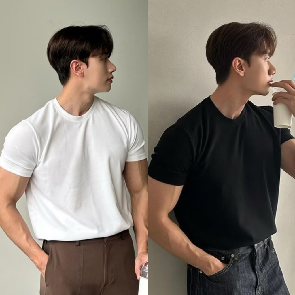 ผ้าฝ้ายแท้ขนาดเล็ก Neckline เสื้อยืดผู้ชายฤดูร้อนฟิตเนสแสดงกล้ามเนื้อ Slim-fit ภายในแขนสั้น