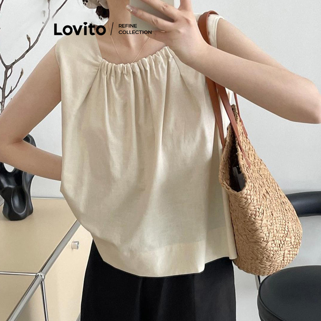 Lovito เสื้อกล้ามโครงสร้างธรรมดาแบบสบาย ๆ สำหรับผู้หญิง LNE83010