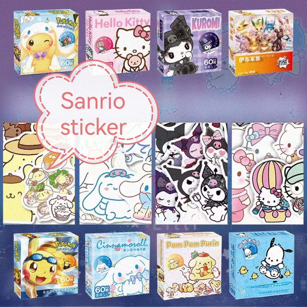 60 ชิ้นสติกเกอร์ Sanrio น่ารัก Kuromi Cinnamaroll สติกเกอร์ Pochacco Melody KT สติกเกอร์สําหรับของขวัญเด็ก
