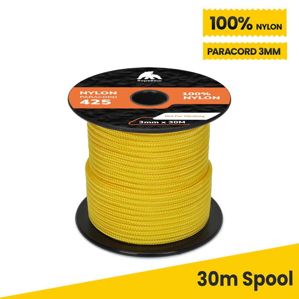 เชือกไนลอน 100%30 เมตร Paracord 3mm 3 Strands Cores Tent Rope - สีเหลือง