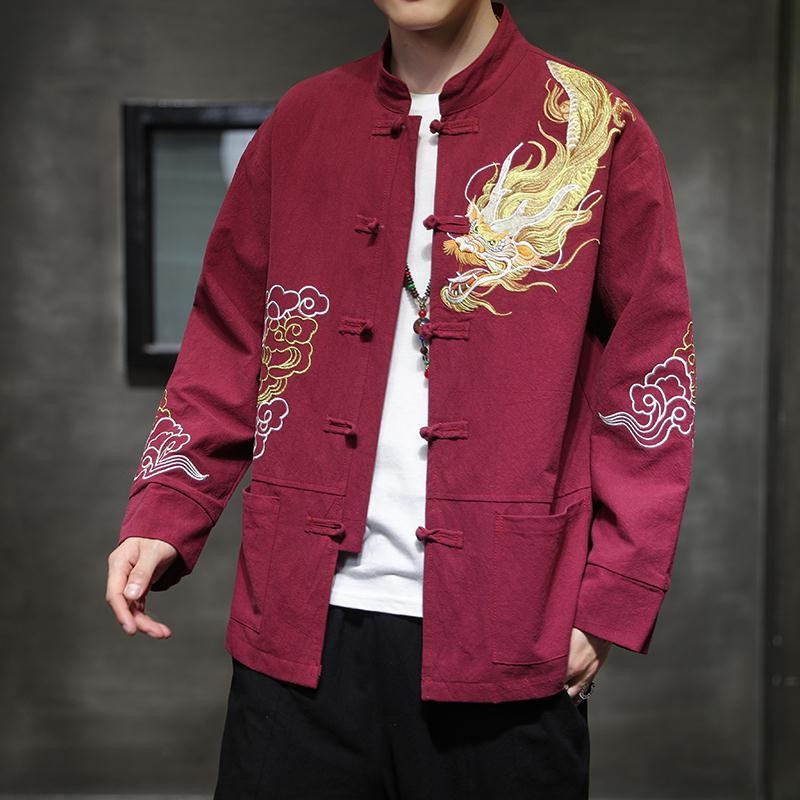 เสื้อผ้าปีใหม่เสื้อผ้าปีใหม่เสื้อผ้าปีใหม่ CNY ชุดจีนปีใหม่ชุดจีนปักลายชุดโบราณเสื้อแจ็คเก็ตคอตั้งผู้ชายสไตล์จีนกระดุมจีนปรับปรุงชุดจีนย้อนยุคชุดจีนเสื้อแจ็คเก็ตผู้ชาย