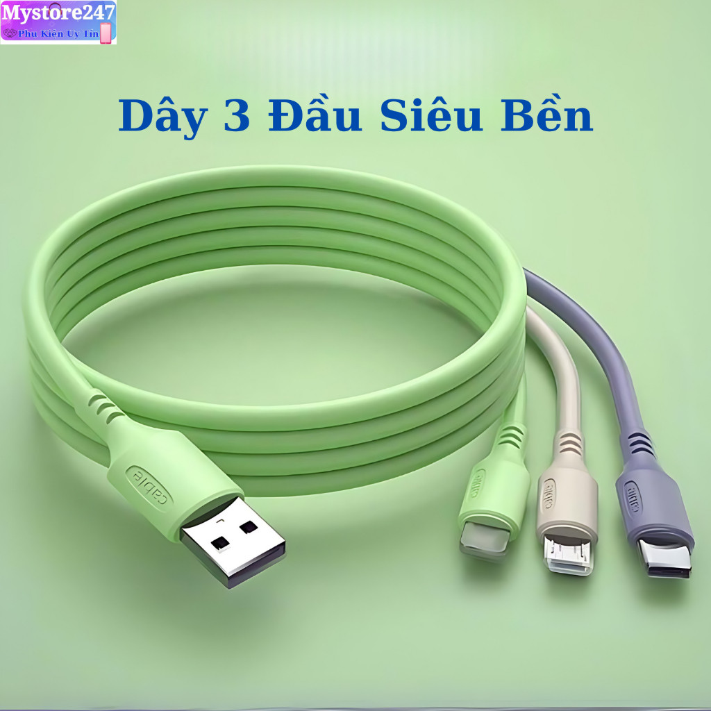 สายชาร์จเร็ว 3 หัว ทนทานสุดๆ สําหรับสมาร์ทโฟนทุกรุ่น 3-in-1 Fast Charging PK Thai Duong