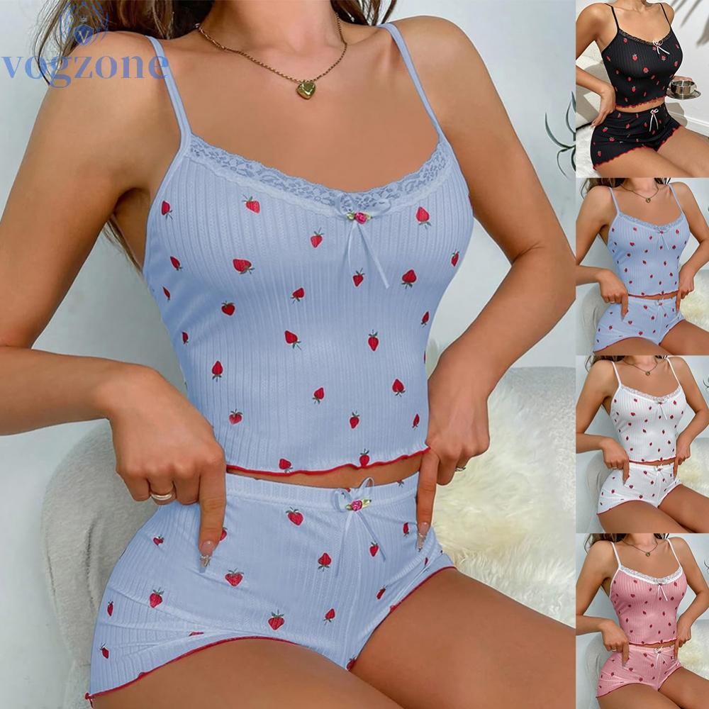 #VOGUEZ#Lively Print Two Piece Outfit for Women Complete with Cute Bow Suspender Details