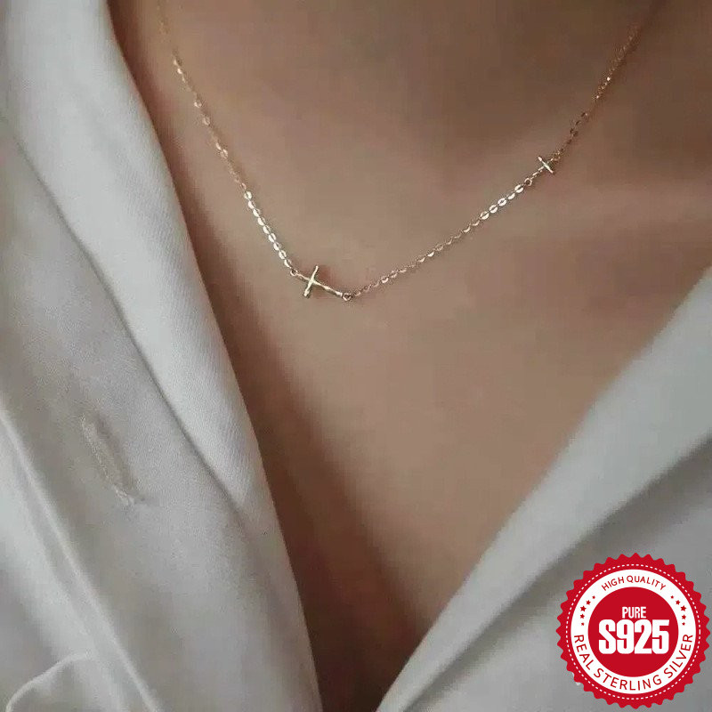 Venorix สร้อยคอเงินแท้ [real Sterling Silver S925] ชุบทอง14K มินิจีบสร้อยคอไม้กางเขน