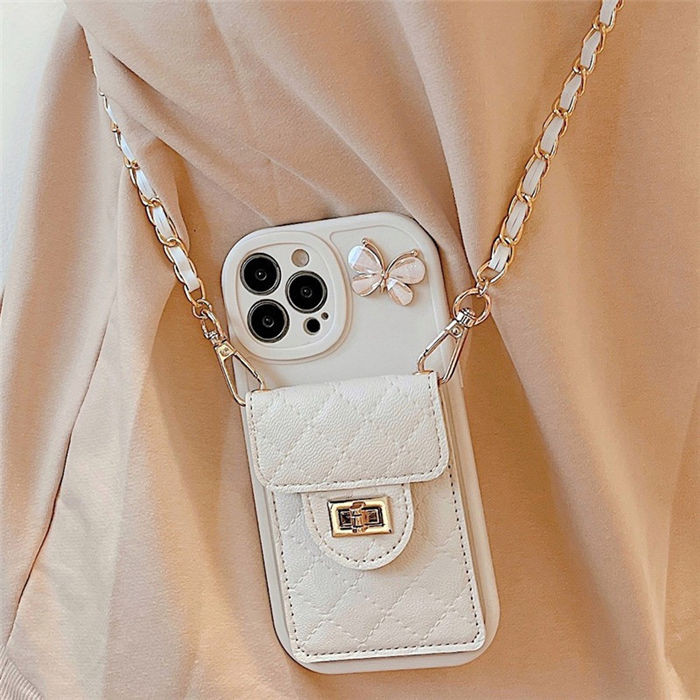 Lingge Chanel Style Bow Card Holder iPhone14promax Apple 13 Phone Case 11 Crossbody xr Silicone 12