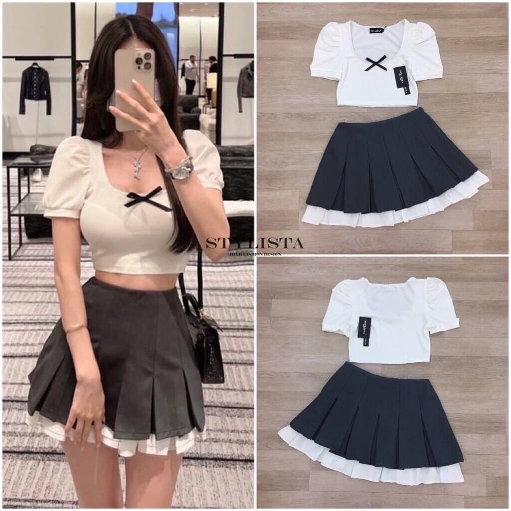 (xs-L) (พร้อมส่ง) STY71 ST95075 เซตเสื้อยืดคอกว้าง มาพร้อมกระโปรงกางเกงแบบจีบ ใส่สวยมาก ใส่เที่ยว Ca