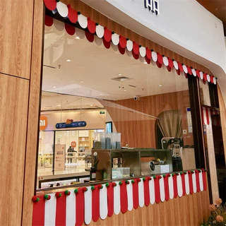 ร้านค้า ห้างสรรพสินค้า ร้านอาหาร ตกแต่งกระจกหน้าต่าง ม่านแขวน ม่านสั้น ม่านประตูเล็ก ตกแต่งผนัง