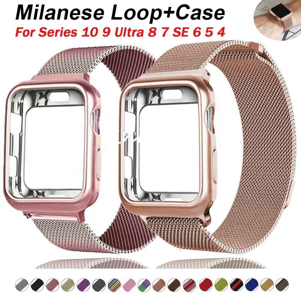 Milanese Loop Case + Strap สําหรับ Apple Watch Band 10 42 มม.46 มม.9 Ultra 8 7 6 SE 5 4 41 มม.40 มม.