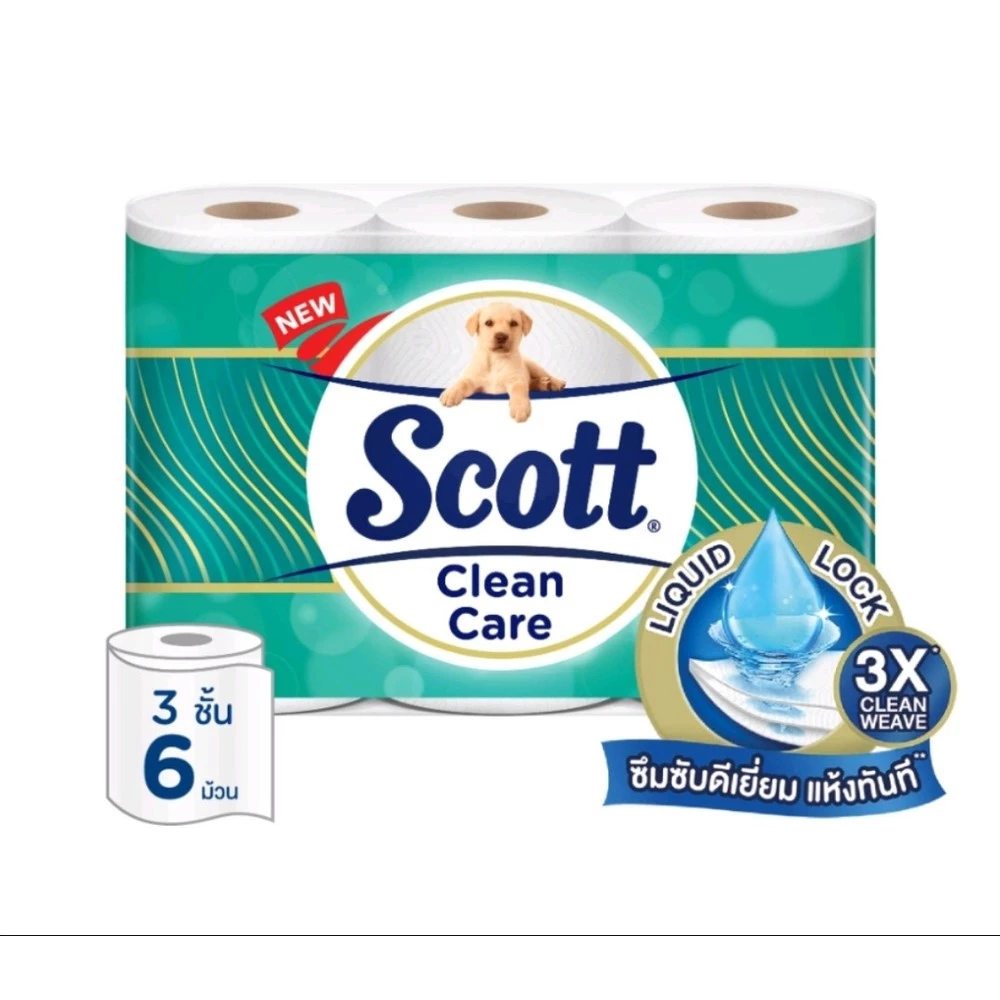 GlobalHouse SCOTT กระดาษชำระม้วนเล็ก 3 ชั้น 6ม้วน/แพ็ค รุ่น คลีนแคร์ สีเขียว สินค้าของแท้คุณภาพดี