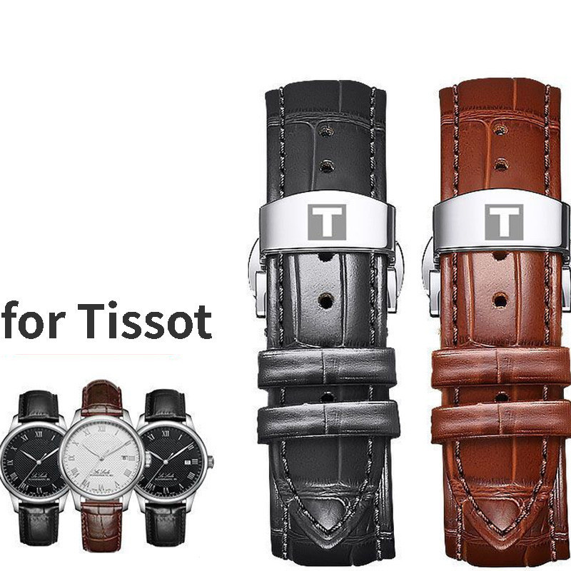 16 มม.18 มม.19 มม.20 มม.21 มม.22 มม.24 มม.สายนาฬิกาหนังแท้สําหรับ Tissot Le Locle 1853 ผีเสื้อ Clasp T410 Durul Carson สร้อยข้อมือ