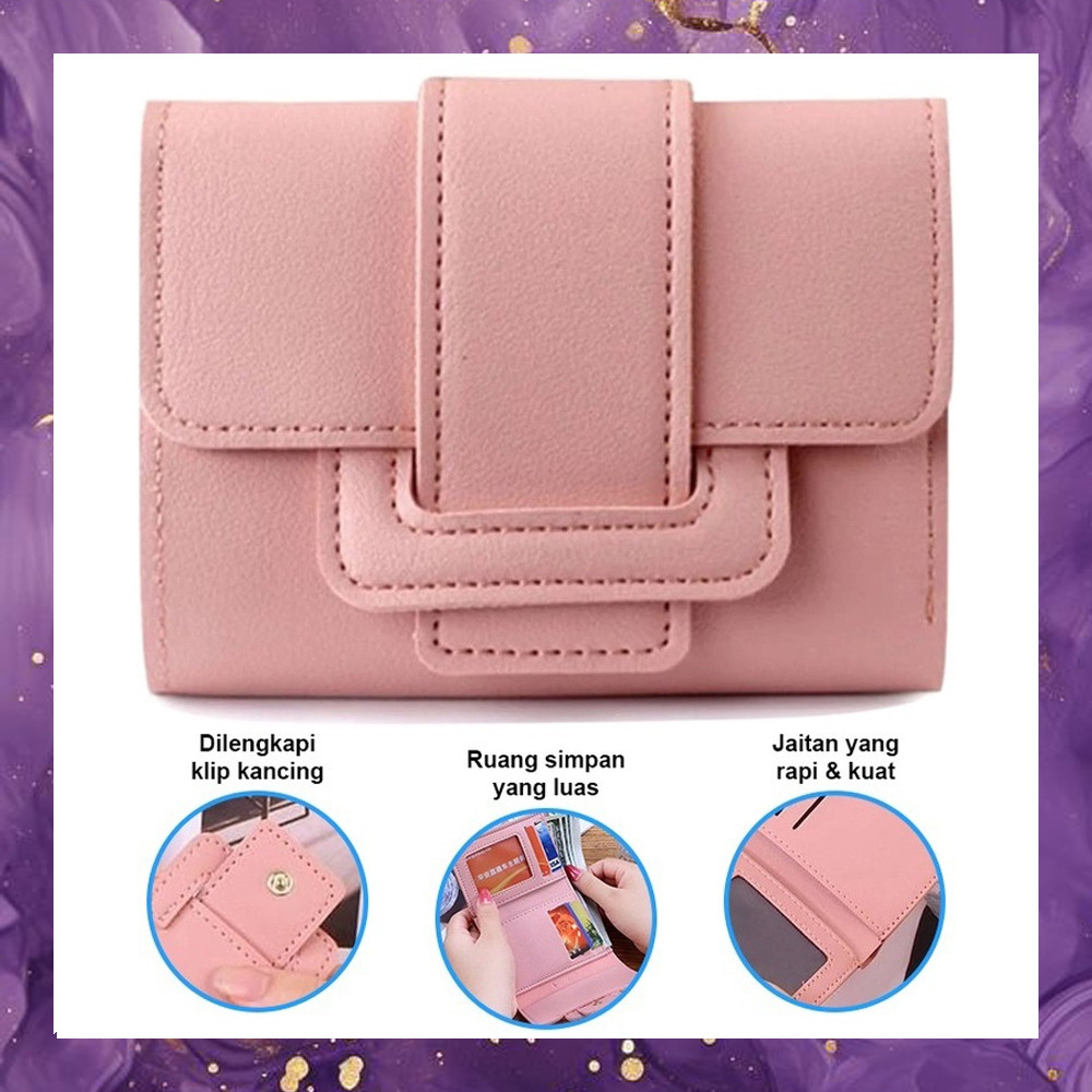 (SBA) Elegant Mini Short Fold Womens Wallet สีสวย Leather Style Card Holder TW1805B2