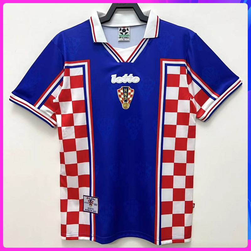 รุ่นวินเทจ 1998 Croatia away คุณภาพสูงเสื้อฟุตบอลแขนสั้นเสื้อ S-XXL