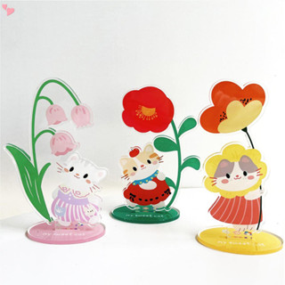 ดอกไม้น่ารักการ์ตูนแมวอะคริลิสก์ท็อปยืนผู้ถือหมายเหตุภาพคลิป…