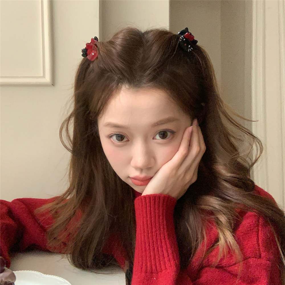 ใหม่สีดําสีแดง เคที แมวขนาดเล็กเกาคลิปเกาหลีผมม้าคลิปผมหวานน่ารักอุปกรณ์ผมสาว - รูปที่ 2