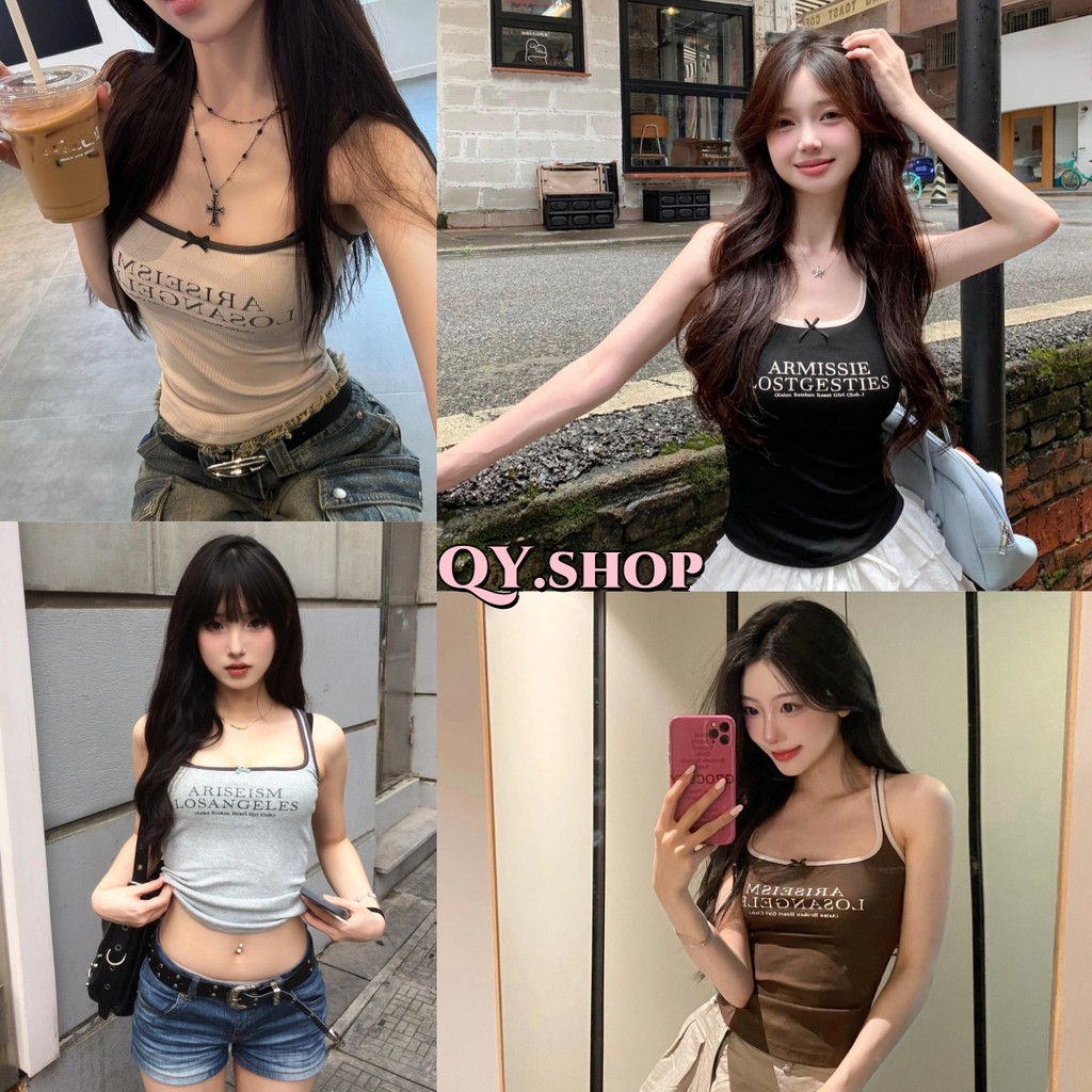 QY.Shop⭐️สินค้าราคาพิเศษ⭐️เสื้อกล้าม คอกลม มีฟองน้ำ ดีเทลสกีนตัวอักษร สีพื้นง่ายๆ เกาหลีน่ารัก"FY746-P"