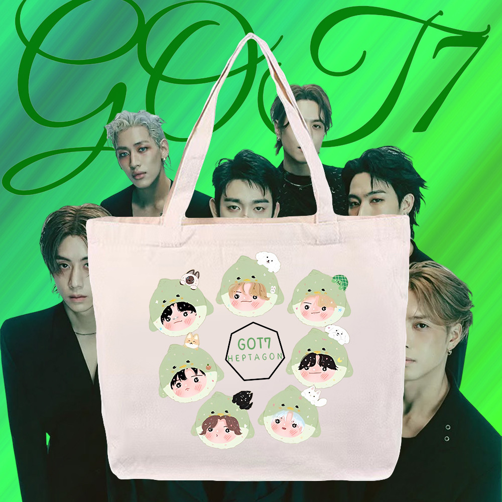 2025 GOT7 CONCERT <NEST FEST> IN BANGKOK Green Logo Printing Canvas Tote bag สําหรับแฟนๆ #07