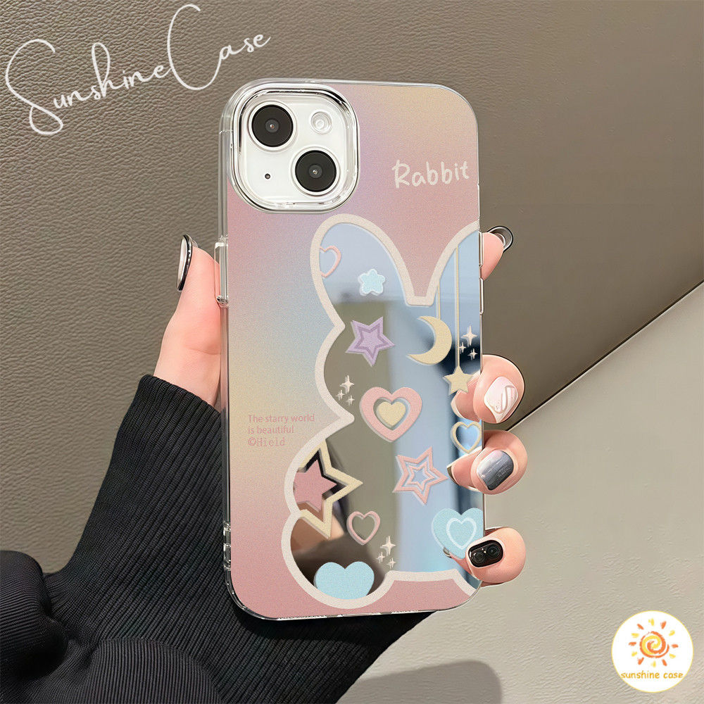 COD เคสไอโฟน12 ลายสีชมพูกระต่าย น่ารัก เคสกระจกเงาขาตั้งใช้กับIPhone11 12 13 14 15 16 Pro PROMAX 7/8PLUS X XR XS XSMAX