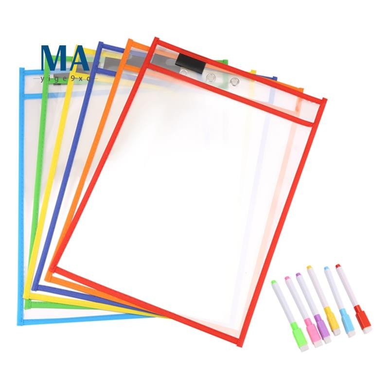 Meige9xqReusable Dry Erase Pockets, 6 Pack Reusable Dry Erase Sleeves, Dry Erase Pocket Sleeves