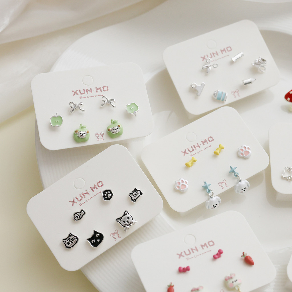 ต่างหูแมวการ์ตูนชุดสตรีเกาหลีรุ่น Meng Lover Puppy Stud Earrings การออกแบบที่คล่องแคล่วสำหรับเด็กผู้หญิง
